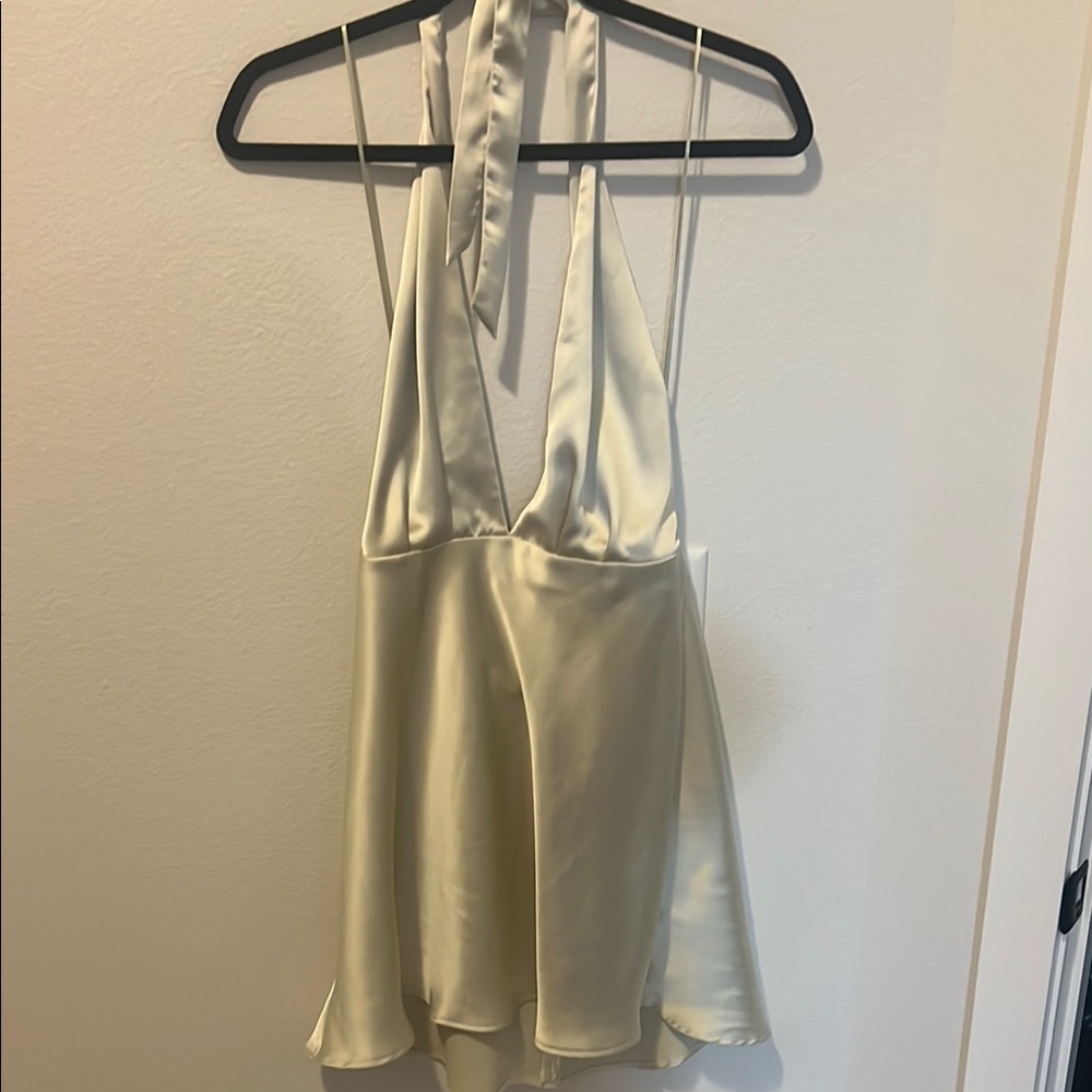 Satin Halter Mini Dress in Champagne